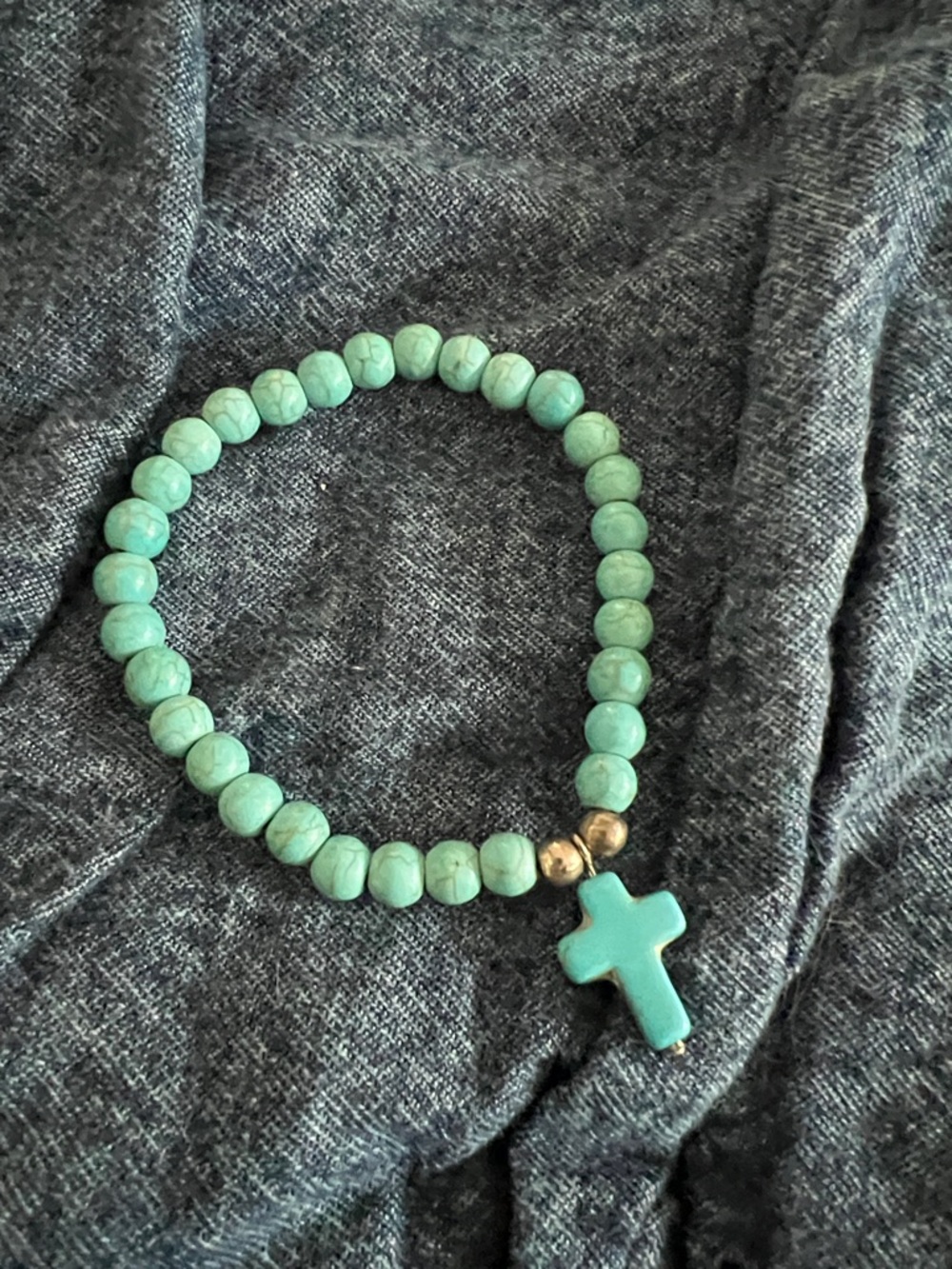 Turquoise Bead Cross Stretch Bracelet - Women Jewelry